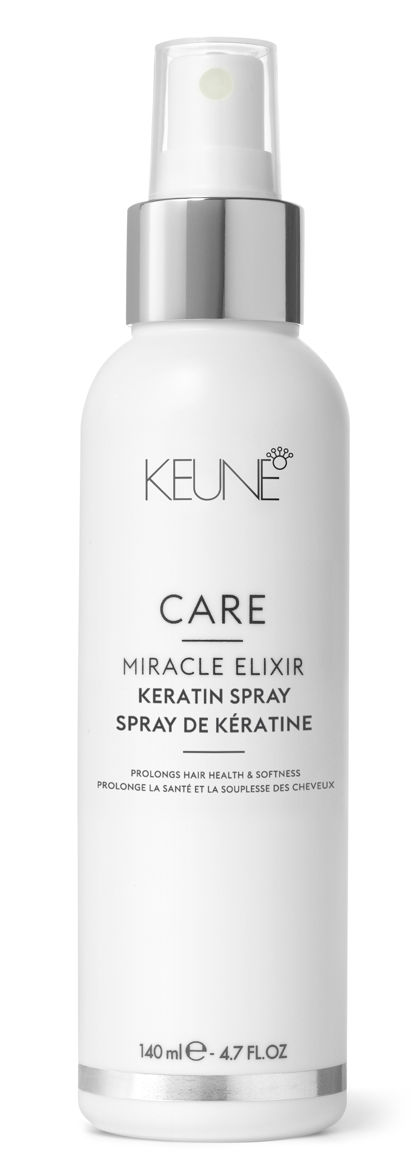 Miracle Elixir Keratin Spray: The perfect care product for blonde hair, to breathe new life into your dry hair. Available now on Keune.ch for nourishment, moisture, and a radiant look.